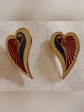 Laurel Burch Dove Heart Vintage Enamel Earrings